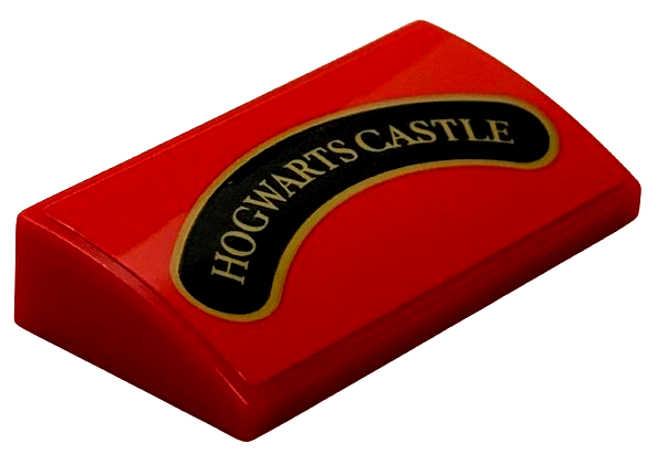 Slope, Curved 2 x 4 x 2/3 with Bottom Tubes with Gold 'HOGWARTS CASTLE' and Border on Curved Black Background Pattern (Sticker) - Set 76450