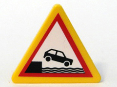 Road Sign 2 x 2 Triangle with Clip with Car Falling into Water Pattern (Sticker) - Set 7994