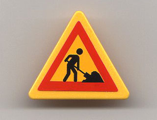 Road Sign 2 x 2 Triangle with Clip with Worker and 1 Pile Pattern (Sticker) - Set 7905