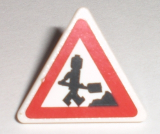 Road Sign 2 x 2 Triangle with Clip with Minifigure Worker and 1 Pile Pattern (Sticker) - Set 7631