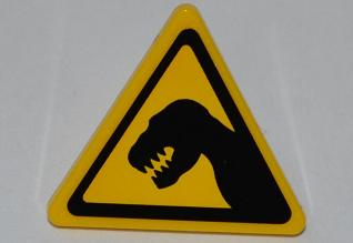 Road Sign 2 x 2 Triangle with Clip with Black Tyrannosaurus rex Head Silhouette Pattern (Sticker) - Set 5887