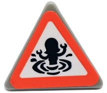 Road Sign 2 x 2 Triangle with Clip with Coral Border and Black Silhouette of Mini Doll Splashing in Water / Swimming Danger Pattern (Sticker) - Set 41421