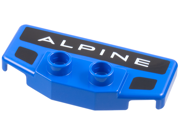 Duplo Rear Spoiler / Wing with White 'ALPINE' on Black Background, 2 Black Markings Pattern