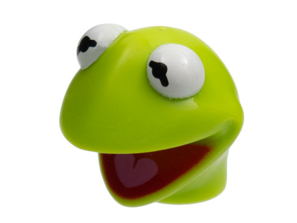 Minifigure, Head, Modified Muppet Kermit, White Eyes, Red Mouth Pattern