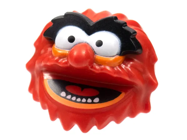 Minifigure, Head, Modified Muppet Animal with Black Eyebrows, Orange Eyelids and Lip Pattern