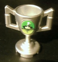 Minifigure, Utensil Trophy Cup with World Racer and Smoke on Green and Lime Background Pattern (Sticker) - Set 8899