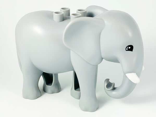 Duplo Elephant Adult, Walking with White Tusks, Black Eyes Semicircular Pattern