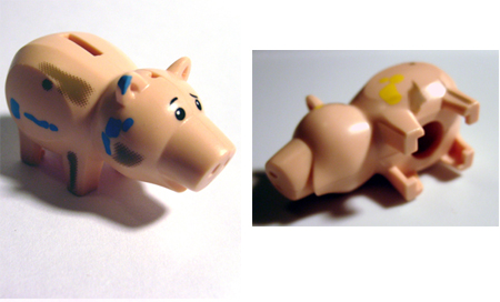 Pig with Coin Plug Hole and Hole for Hat with Black Eyes, Dark Tan Dirt, and Paint Splotches Pattern (Toy Story Hamm)