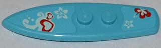 Minifigure, Utensil Surfboard Standard with Hearts and Flowers on Medium Azure Background Pattern (Stickers) - Set 3184