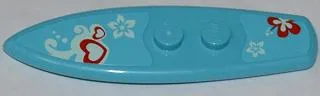 Minifigure, Utensil Surfboard Standard with Hearts and Flowers on Medium Azure Background Pattern (Stickers) - Set 3184