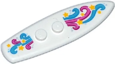 Minifigure, Utensil Surfboard Standard with Dark Pink, Magenta, Dark Azure and Medium Azure Swirls and Yellow Stars Pattern
