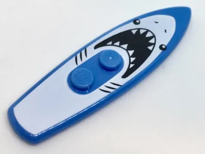 Minifigure, Utensil Surfboard Standard with White Shark with Black Eyes, Gills and Open Mouth with Teeth Pattern