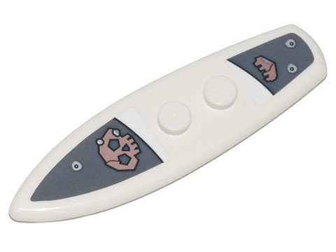 Minifigure, Utensil Surfboard Standard with Copper Skull and Jaw Bone and Metal Rivets on Dark Bluish Gray Background Pattern (Stickers) - Set 70840