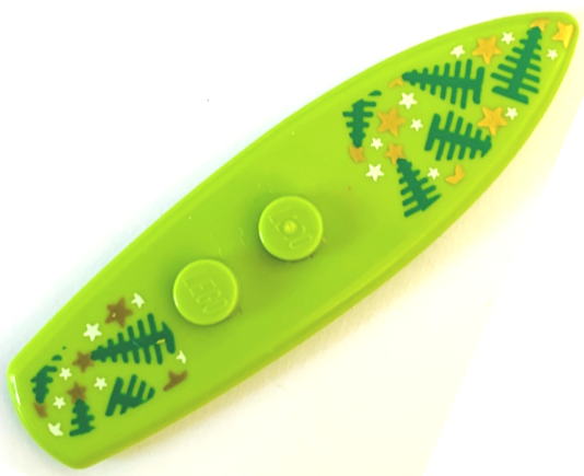 Minifigure, Utensil Surfboard Standard with Green Pine Trees and Gold and White Stars Pattern (BAM)