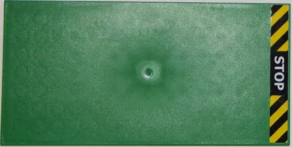 Tile 8 x 16 with Bottom Tubes, Textured Surface with White 'STOP' and Black and Yellow Danger Stripes Pattern (Sticker) - Set 60119