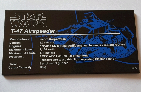 Tile 8 x 16 with Bottom Tubes, Textured Surface with Star Wars T-47 Airspeeder Pattern (Sticker) - Set 75144