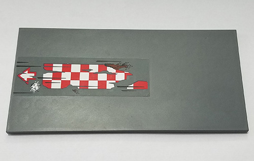 Tile 8 x 16 with Bottom Tubes, Textured Surface with Red and White Tattered Checkered Flag, Arrow and Dirt Pattern (Sticker) - Set 70605