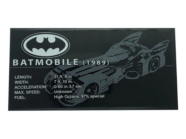 Tile 8 x 16 with Bottom Tubes, Textured Surface with Batman Logo, 'BATMOBILE (1989)' Pattern (Sticker) - Set 76139
