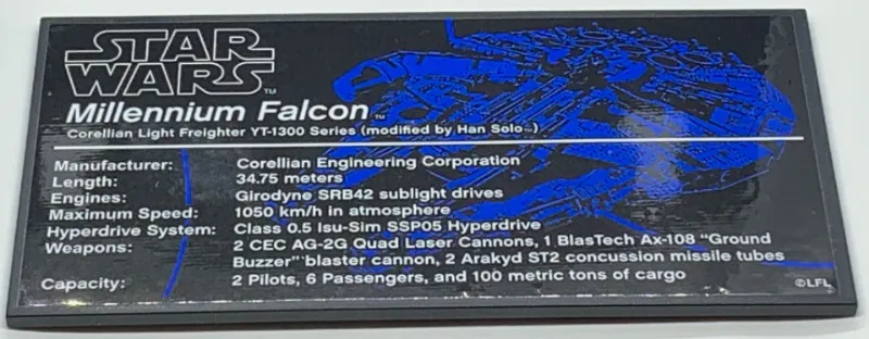 Tile 8 x 16 with Bottom Tubes, Textured Surface with Star Wars Millennium Falcon Pattern (Sticker) - Set 75192