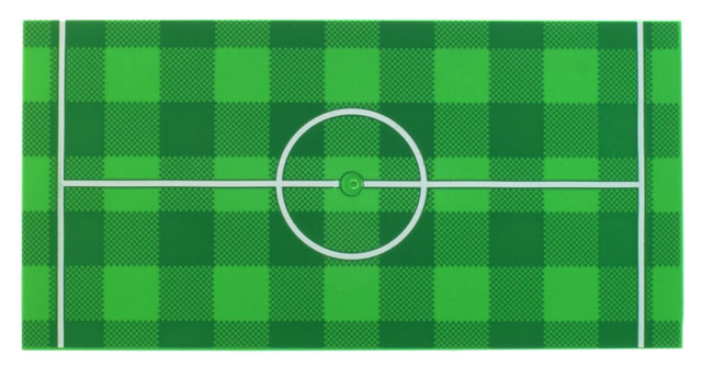 Tile 8 x 16 with Bottom Tubes, Textured Surface with Green and Checkerboard Soccer (Football) Pitch, and White Center Circle and Halfway Lines Pattern