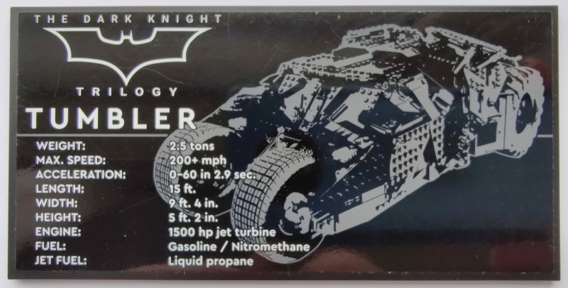 Tile 8 x 16 with Bottom Tubes, Textured Surface with Batman Logo, 'THE DARK KNIGHT TRILOGY' and 'TUMBLER' Pattern (Sticker) - Set 76240