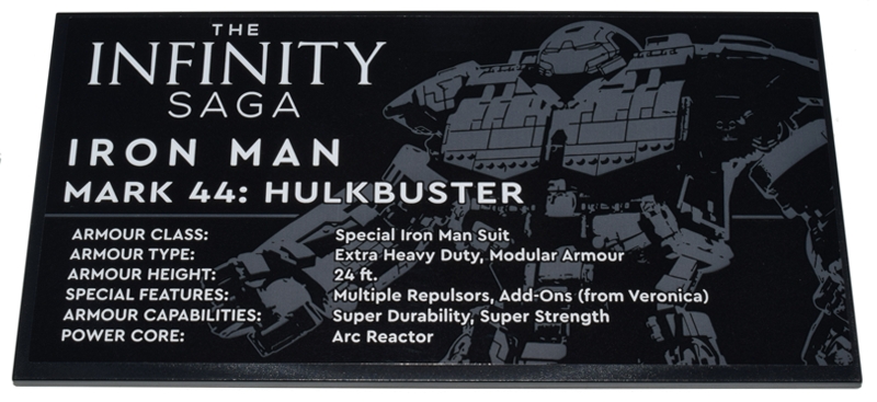 Tile 8 x 16 with Bottom Tubes, Textured Surface with Iron Man Mark 44: Hulkbuster The Infinity Saga Pattern (Sticker) - Set 76210