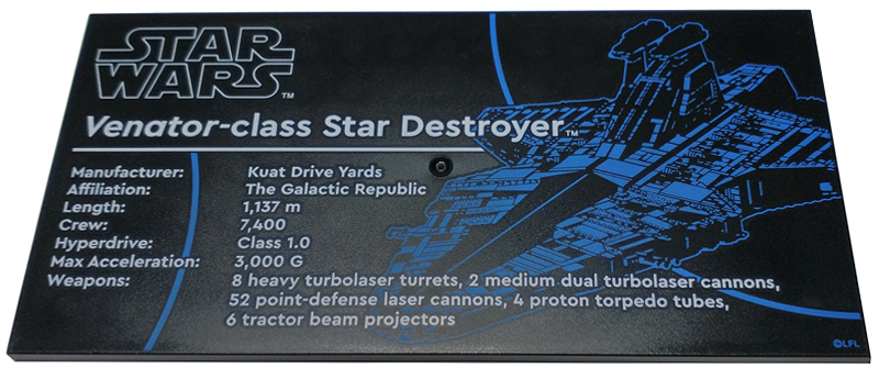 Tile 8 x 16 with Bottom Tubes, Textured Surface with Star Wars Venator-class Star Destroyer Pattern
