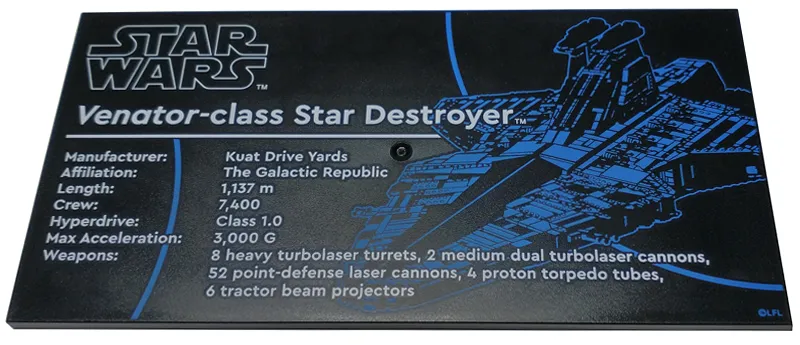 Tile 8 x 16 with Bottom Tubes, Textured Surface with Star Wars Venator-class Star Destroyer Pattern