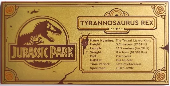 Tile 8 x 16 with Bottom Tubes, Textured Surface with Gold Jurassic Park Tyrannosaurus rex Pattern