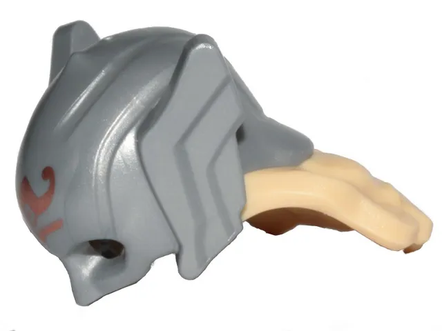 Minifigure, Hair Combo, Hat with Hair, Tan Long Wavy with Helmet with Wings on Sides and Copper Insignia Pattern