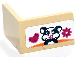 Panel 2 x 2 x 1 Corner with Black Smiling Hamster, Magenta Heart and Star on White Background Pattern (Sticker) - Set 41731