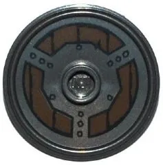 Minifigure, Shield Circular / Round Rimmed Face with Stud with Rivets and Wood Planking Pattern