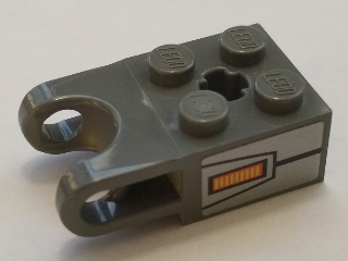 Technic, Brick Modified 2 x 2 with Ball Socket and Axle Hole - Straight Forks with Round Ends and Open Sides with Yellow Grille and Black Lines Pattern Model Left Side (Sticker) - Set 70327