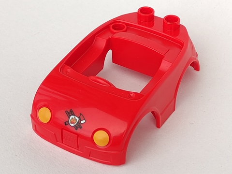 Duplo Car Body with 2 Studs on Back and Yellow Headlights and Reverse Fire Logo Pattern (fits over Car Base 2 x 4)