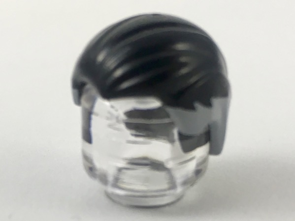 Minifigure, Hair Combed Front to Rear with Light Bluish Gray Temples and Back Pattern