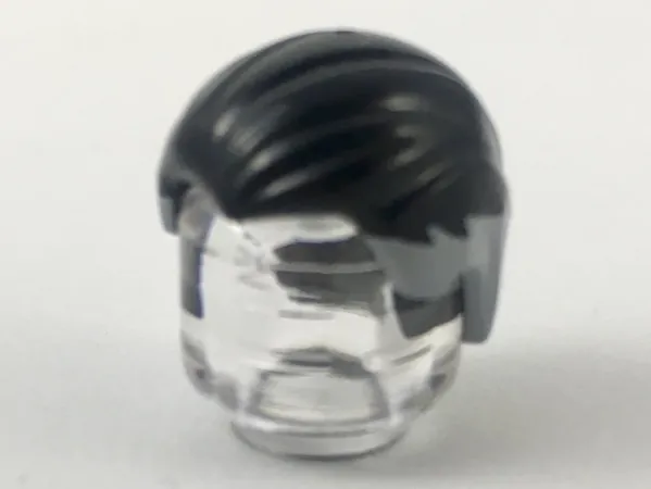 Minifigure, Hair Combed Front to Rear with Light Bluish Gray Temples and Back Pattern