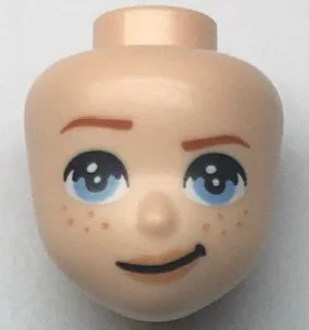 Mini Doll, Head Friends with Bright Light Blue Eyes, Freckles, Peach Lips and Lopsided Smile Pattern