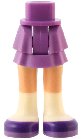 Mini Doll Hips and Skirt Layered, Light Nougat Legs, White Socks and Dark Purple Shoes Pattern - Thick Hinge
