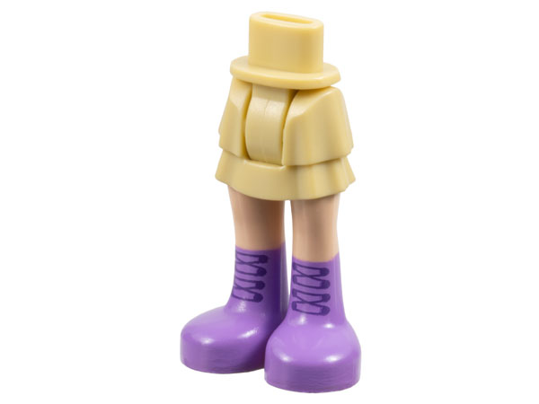 Mini Doll Hips and Skirt Layered, Light Nougat Legs and Medium Lavender Boots with Black Laces Pattern - Thick Hinge