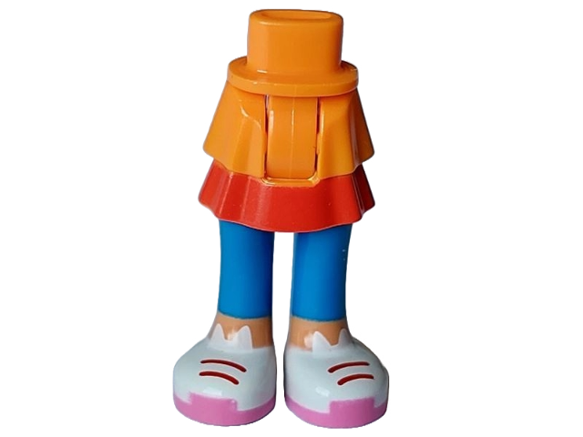 Mini Doll Hips and Skirt Layered with Molded Blue Legs and Printed Red Layer, Nougat Ankles, White Shoes with Cat Ears, Laces and Dark Pink Soles Pattern - Thick Hinge