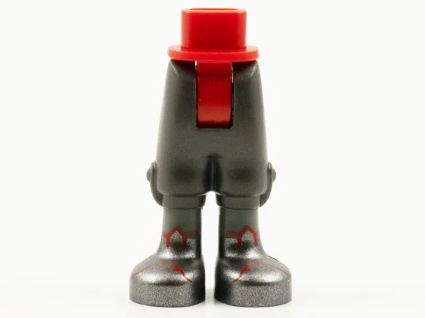 Mini Doll Hips and Pearl Dark Gray Trousers Cropped, Dark Bluish Gray Socks, Silver Shoes with Red Trim Pattern - Thick Hinge