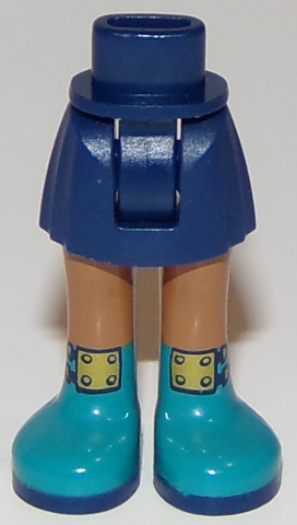 Mini Doll Hips and Skirt, Medium Nougat Legs and Dark Turquoise Boots with Gold Buckles Pattern - Thick Hinge