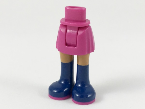 Mini Doll Hips and Skirt, Medium Nougat Legs and Long Dark Blue Boots with Magenta Soles Pattern - Thick Hinge