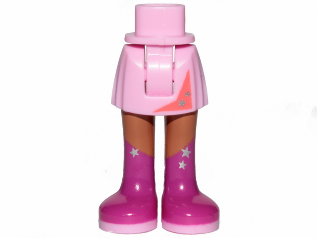 Mini Doll Hips and Skirt, Medium Nougat Legs and Long Magenta Boots with Silver Stars Pattern - Thick Hinge