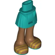 Mini Doll Hips and Skirt, Medium Nougat Legs and Open Sandals with Gold Straps and Dark Turquoise Soles Pattern - Thick Hinge