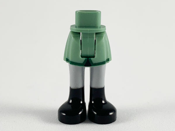 Mini Doll Hips and Skirt, Green Stripe, Light Bluish Gray Legs and Black Boots Pattern - Thick Hinge