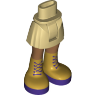 Mini Doll Hips and Skirt, Medium Nougat Legs and Long Gold Boots with Dark Purple Laces and Soles Pattern - Thick Hinge