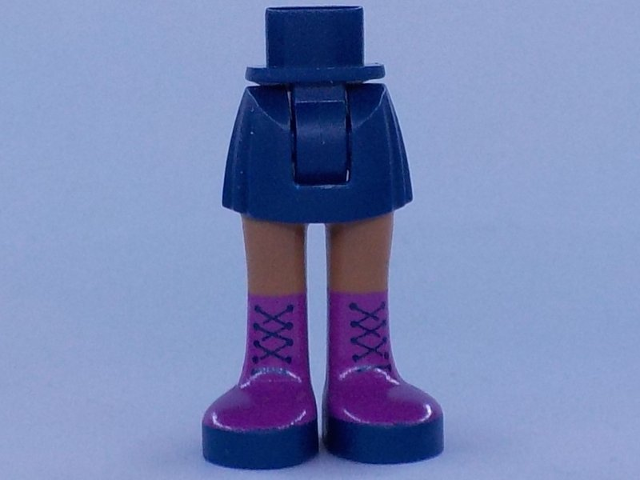 Mini Doll Hips and Skirt, Medium Nougat Legs and Magenta Boots with Dark Blue Laces and Soles Pattern - Thick Hinge