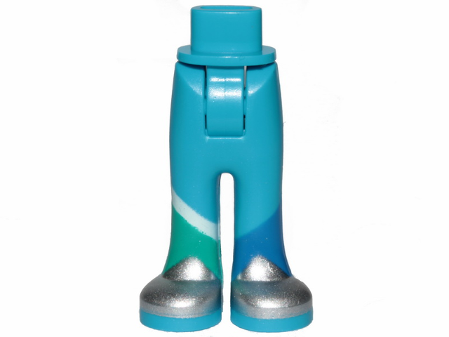 Mini Doll Hips and Trousers with Back Pockets with Silver Shoes and Dark Turquoise, Blue, and White Stripe Pattern - Thick Hinge