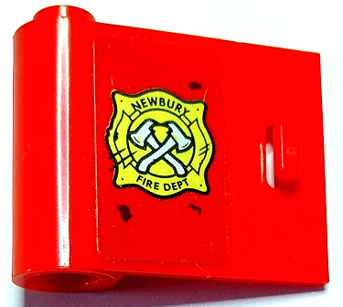Door 1 x 3 x 2 Left - Open Between Top and Bottom Hinge with Gold 'NEWBURY FIRE DEPT' Badge and Crossed Silver Axes Pattern (Sticker) - Set 70436